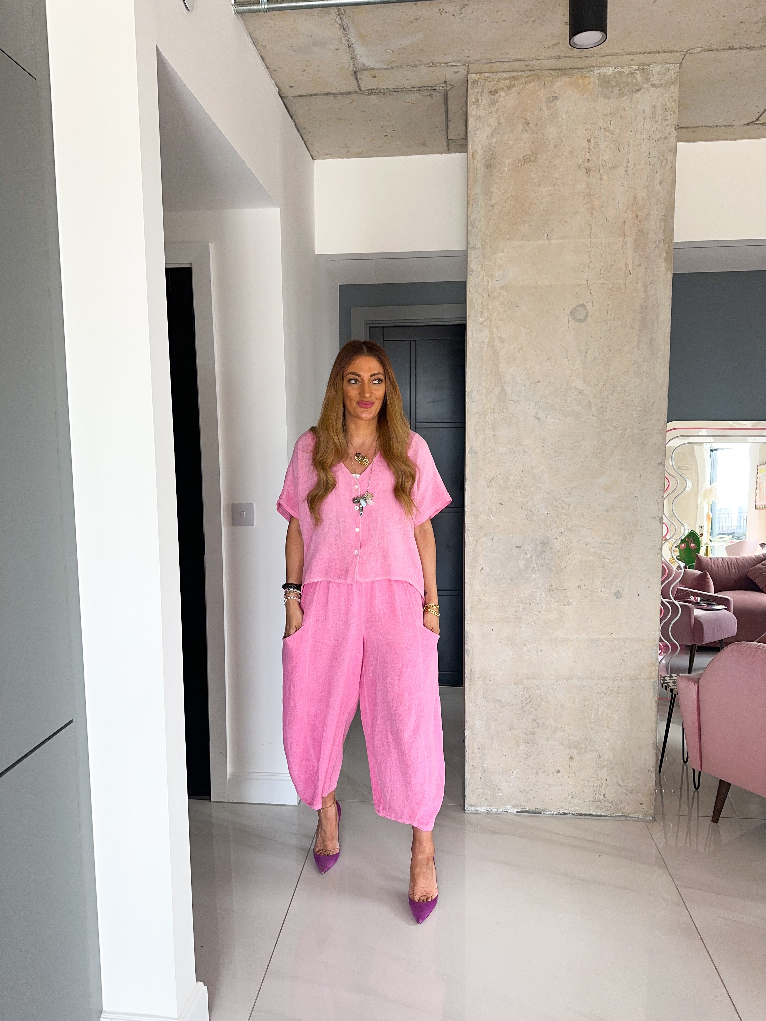 Button Up Top In Candy Pink