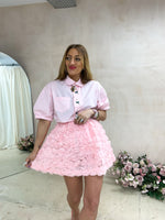 Rose Applique Skirt Style Shorts In Pink