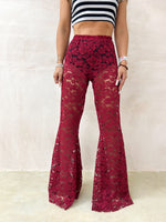 Petite - Fairytale Lace Extreme Flare Trousers In Burgundy