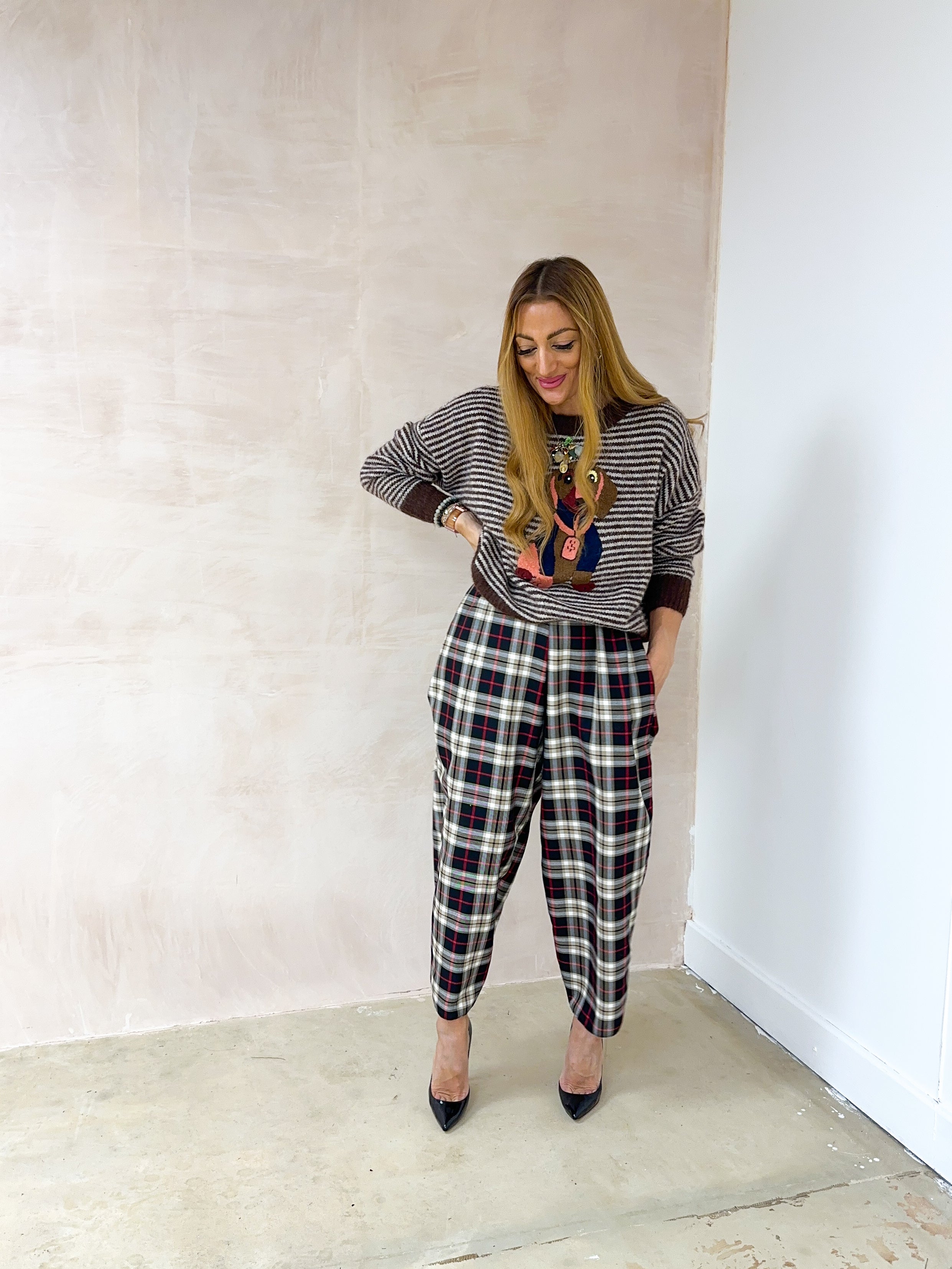 Muse Balloon Trousers In Black/Burgundy Tartan