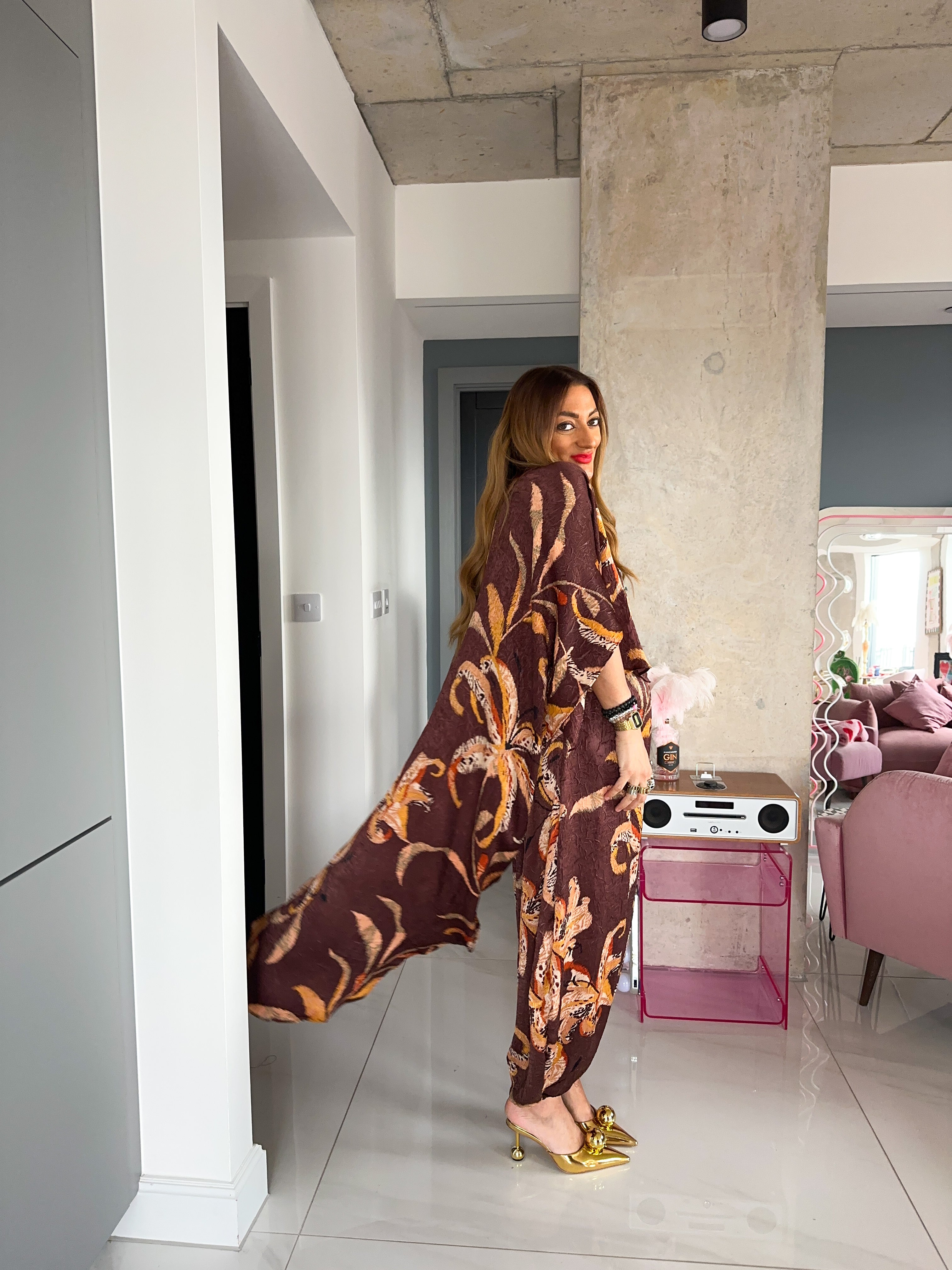 The Jasmine Aladdin Trousers In Brown Abstract Floral Print
