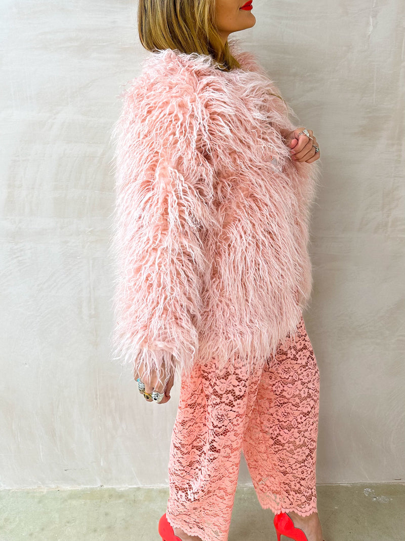 Shabby Faux Fur Coat In Pink