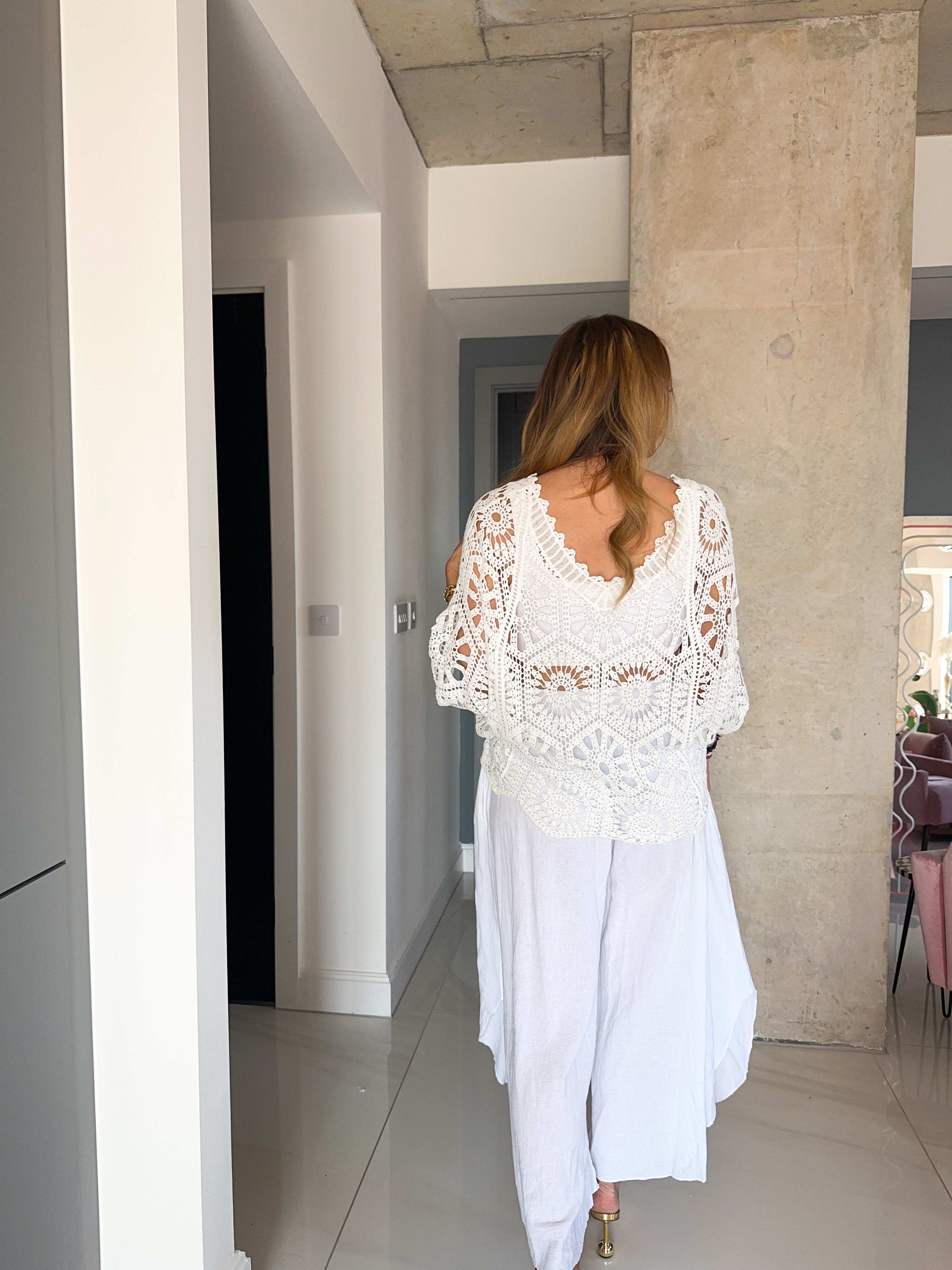 Crochet Style T-Shirt In Off-White