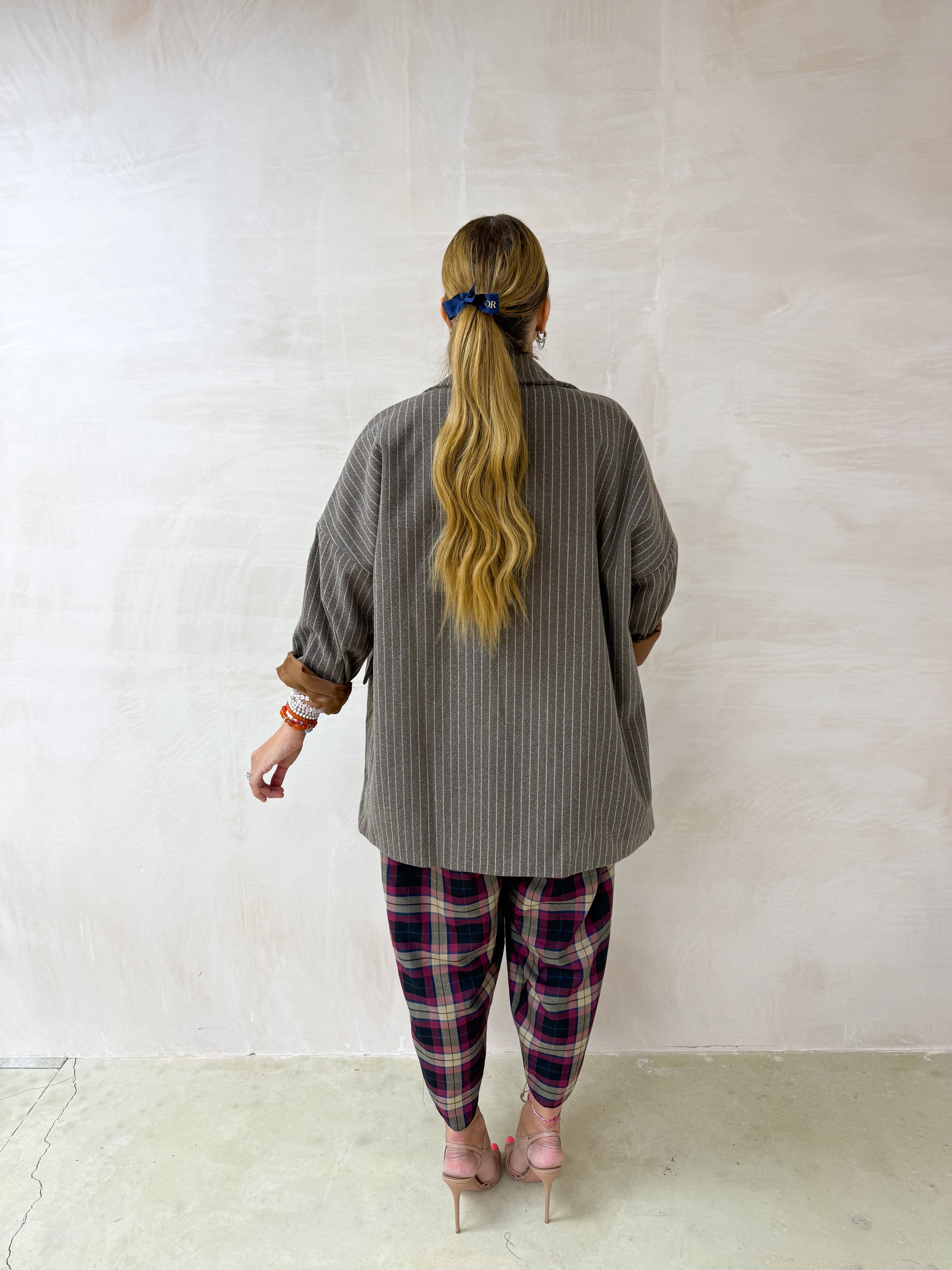 Oversized Blazer/Jacket In Brown Pinstripe