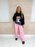 Wide Leg High Waisted Joggers In Candy Pink