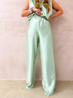 The Midnight Wide Leg Trousers In Sage Green