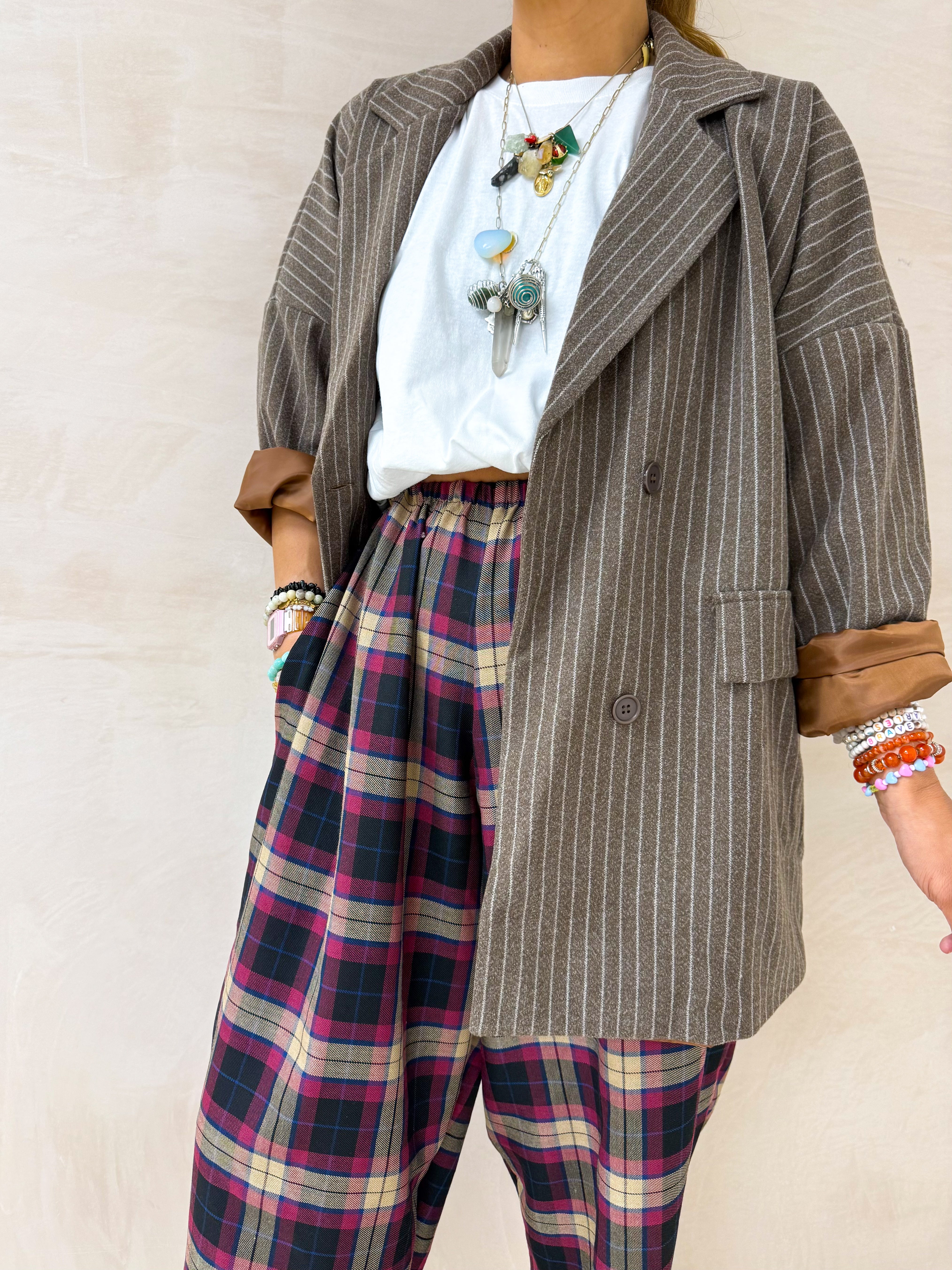 Oversized Blazer/Jacket In Brown Pinstripe