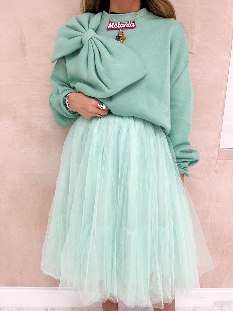 Layered Tulle Tutu Midi Skirt In Aqua Green