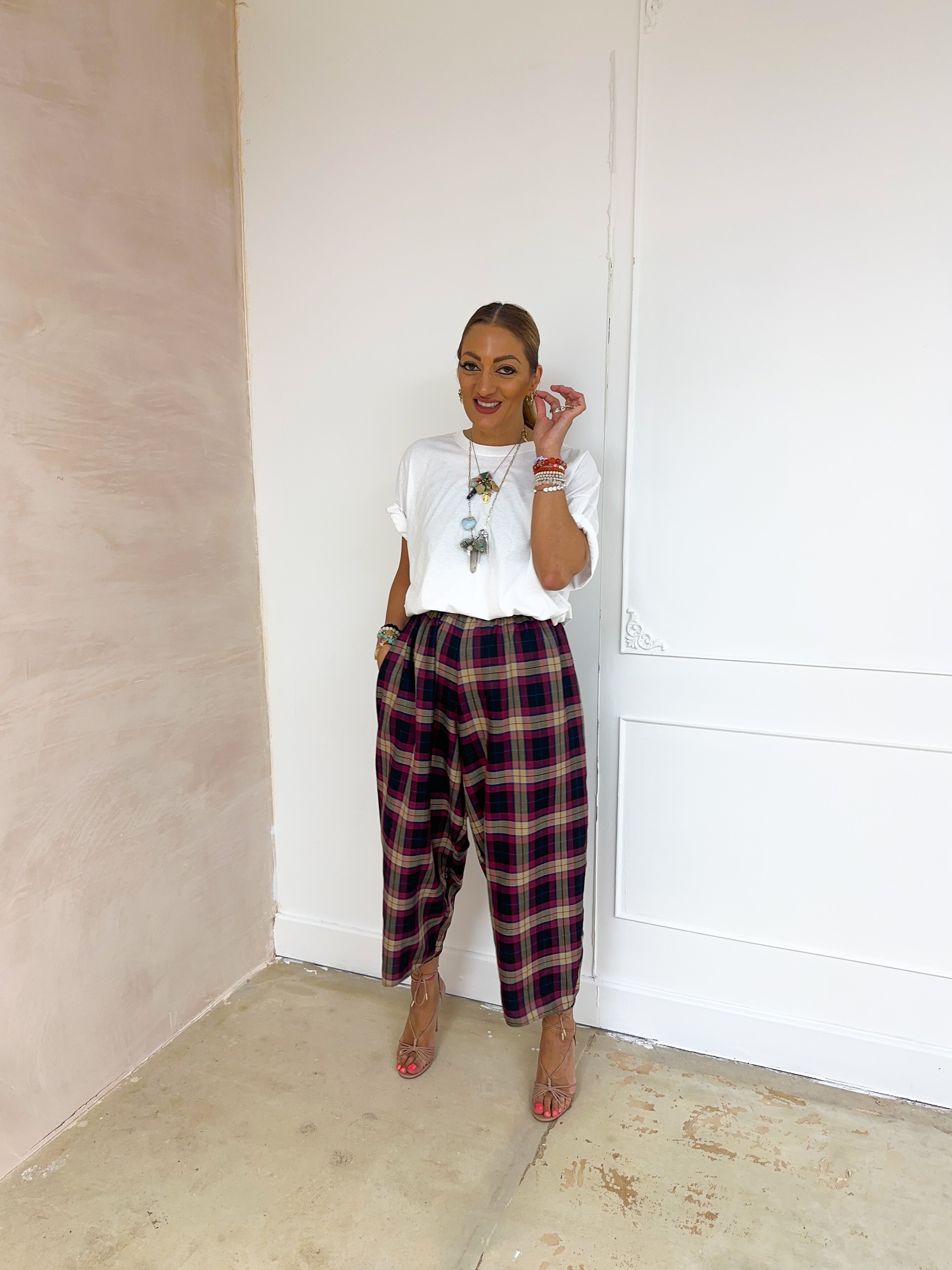 Muse Balloon Trousers In Purple Tartan