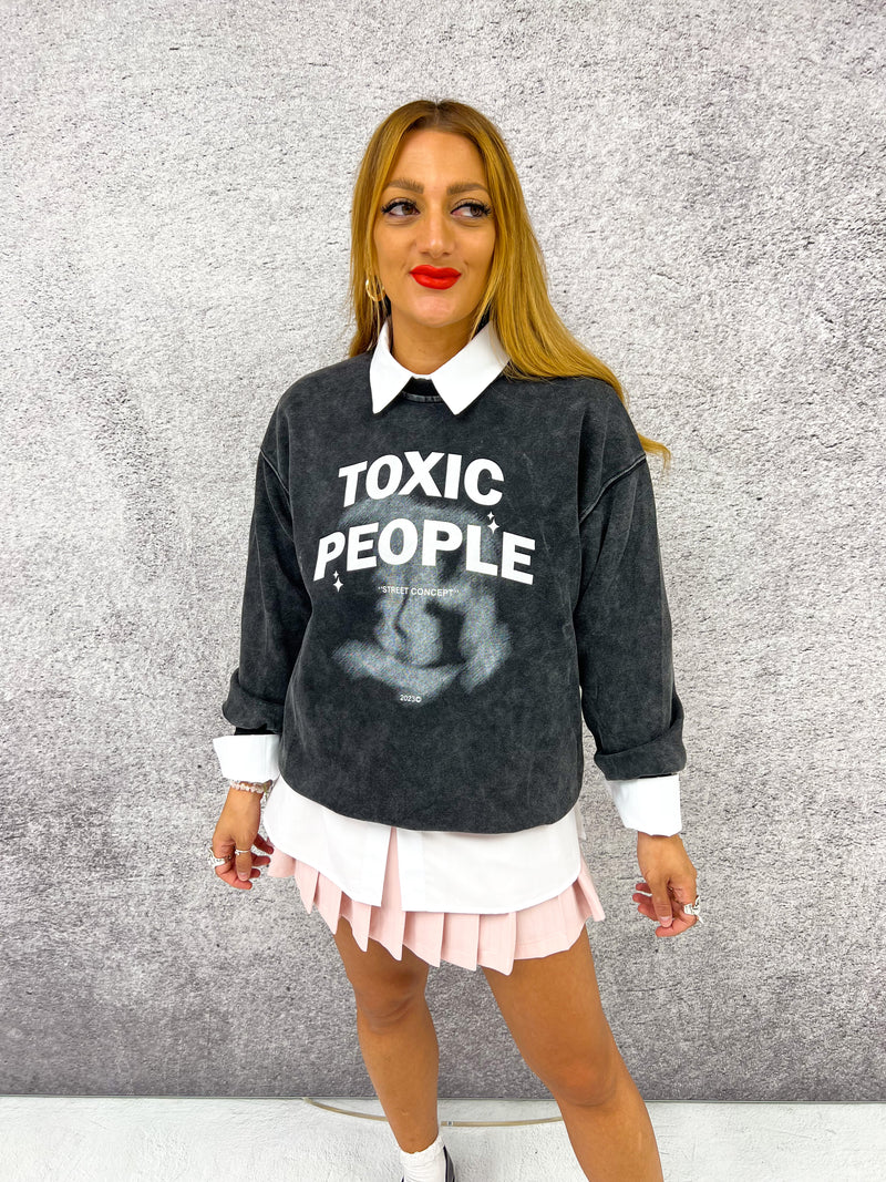 No More "Toxic People" Sweatshirt In Distressed Grey