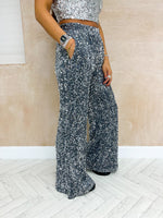 High Waisted Wide Leg Sequin Trousers In Silver