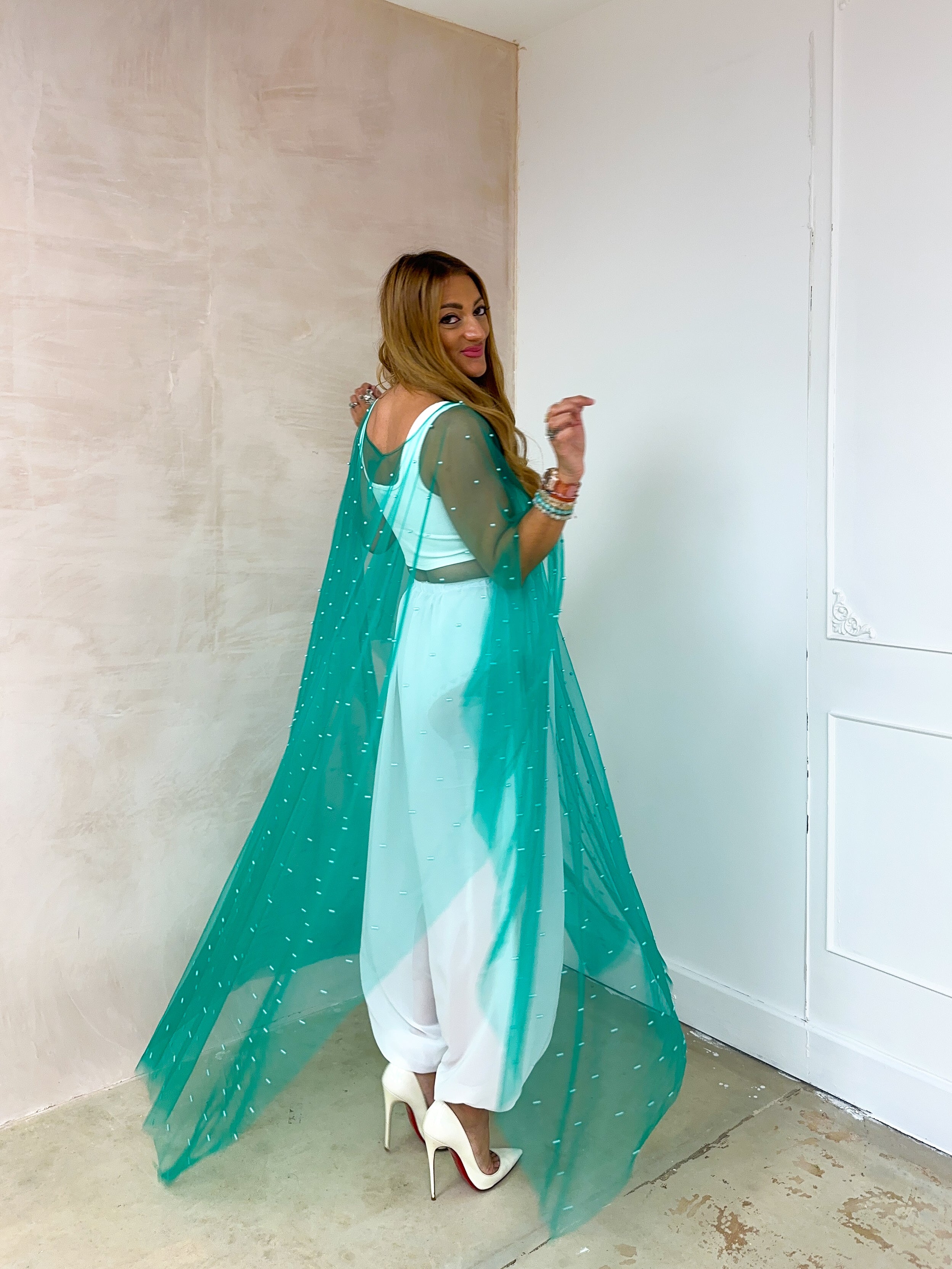 Tulle Vixen Pearl Mesh Kimono In Bright Green