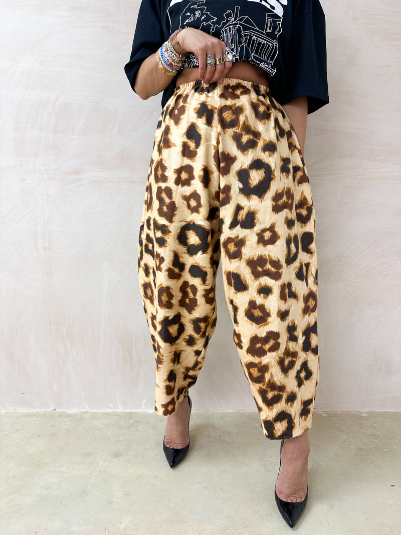 Leopard Print Balloon Trousers In Soft Cotton