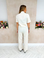 High Waisted Floral Embroidered Trousers In Stone