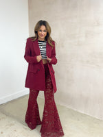 Petite - Fairytale Lace Extreme Flare Trousers In Burgundy