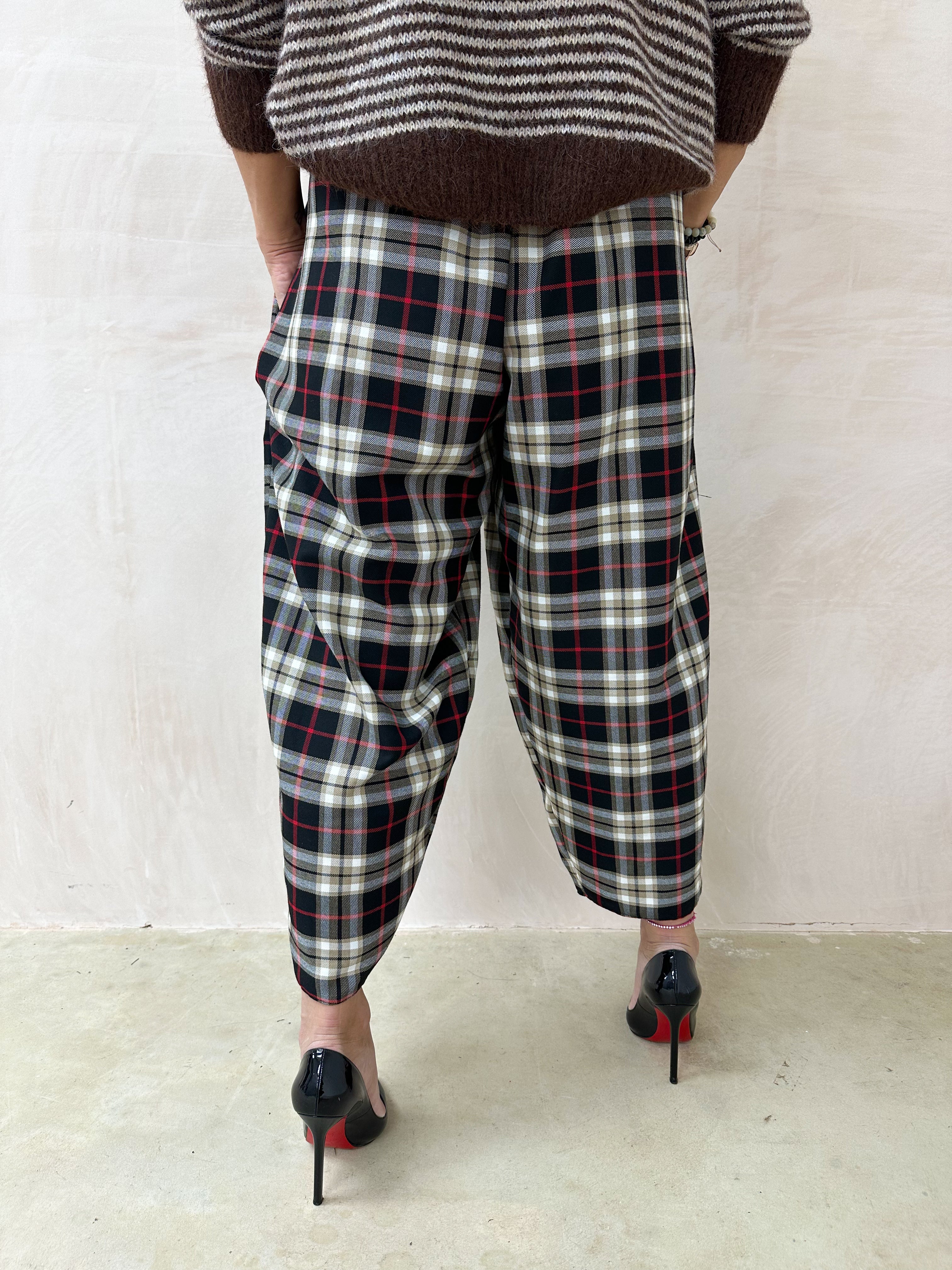 Muse Balloon Trousers In Black/Burgundy Tartan
