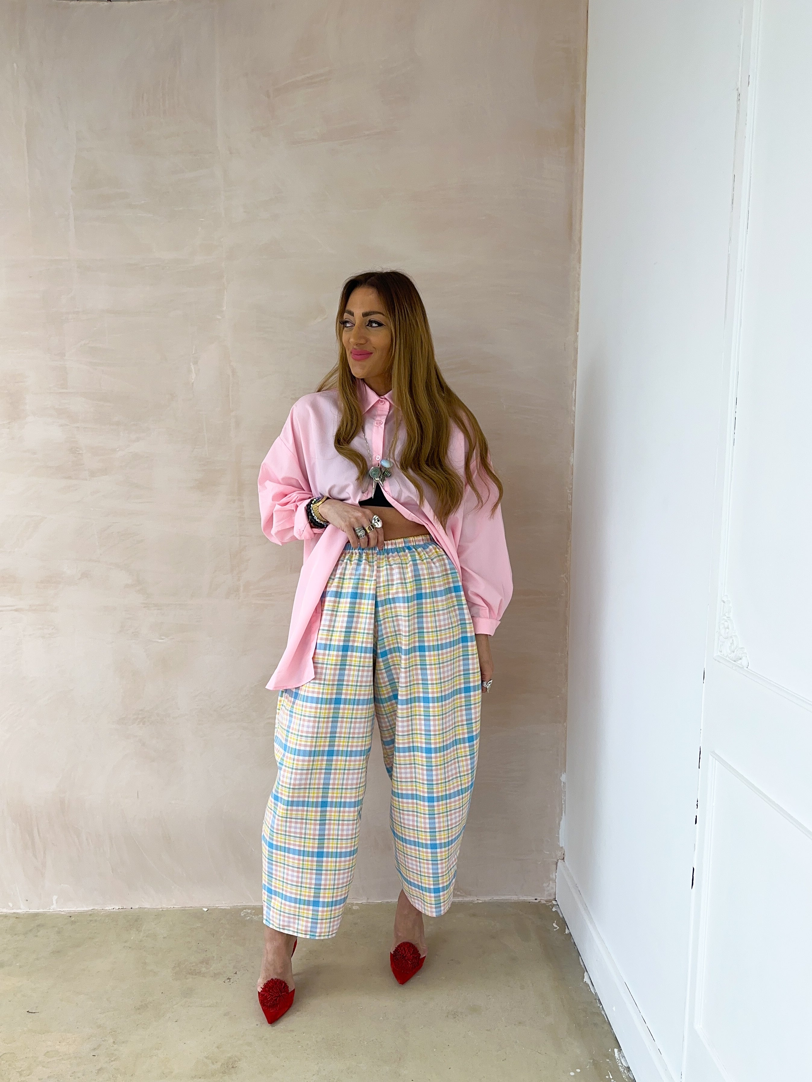 Muse Balloon Trousers In Pastel Tartan