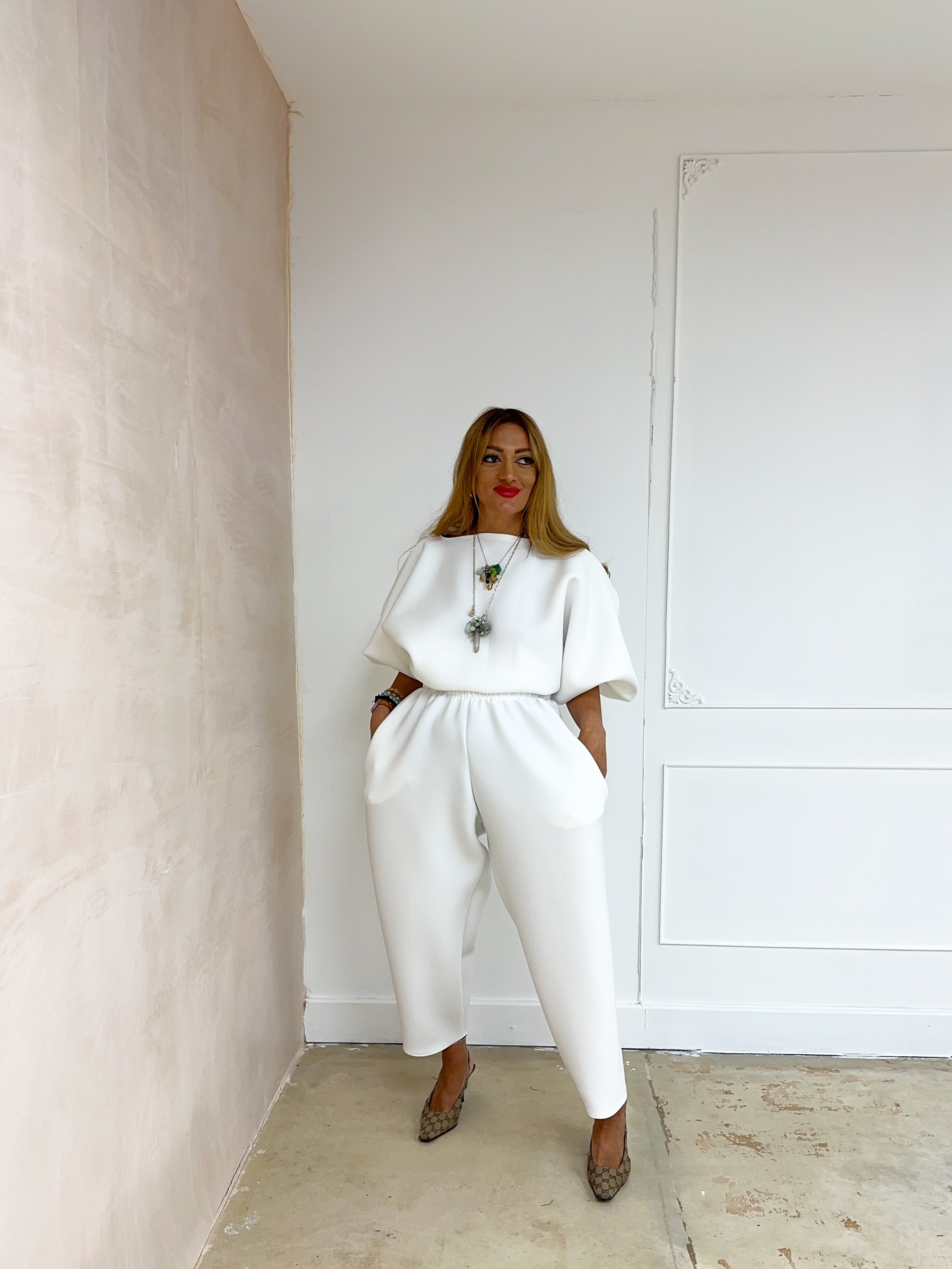 Puff Sleeve Scuba Jumper In White