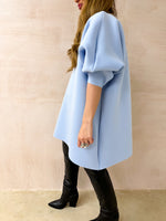 Puff Sleeve Scuba Dress In Baby Blue