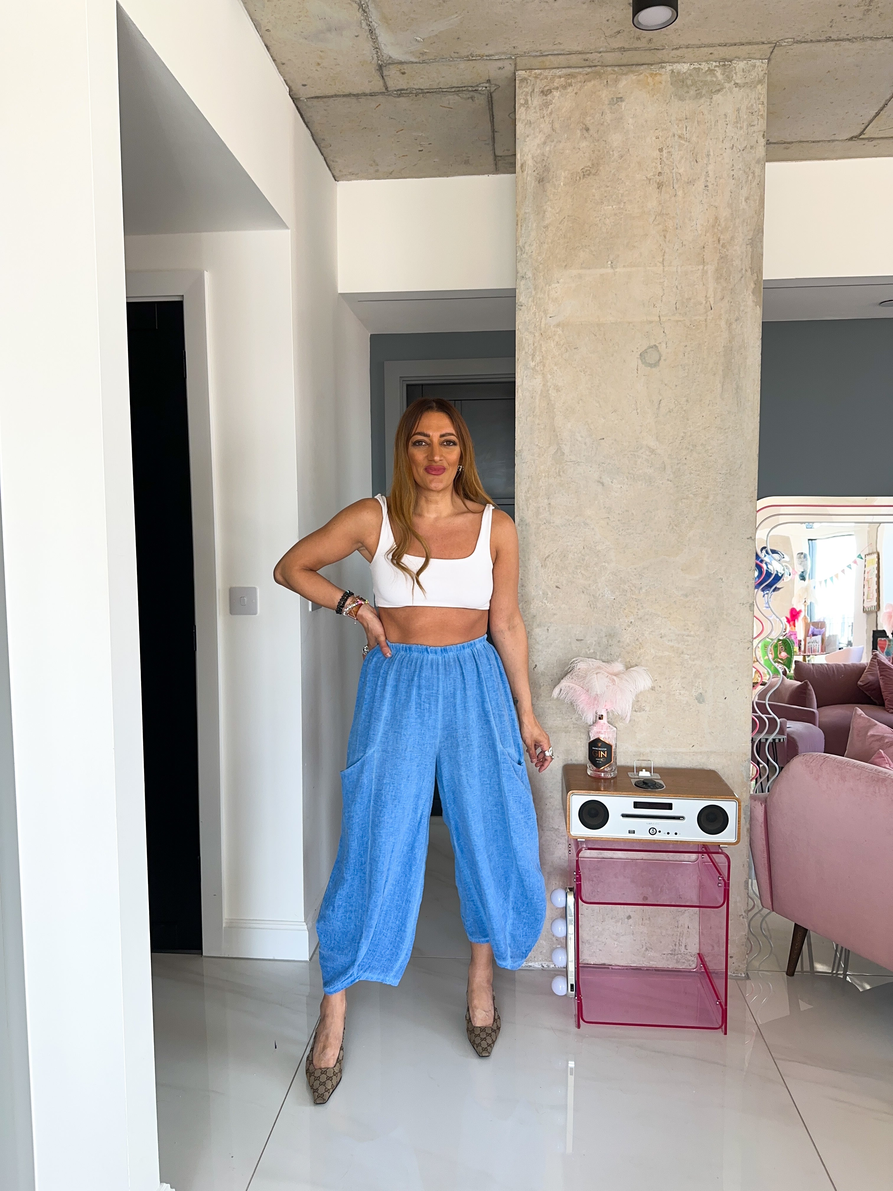 Linen Balloon Trousers In Sky Blue