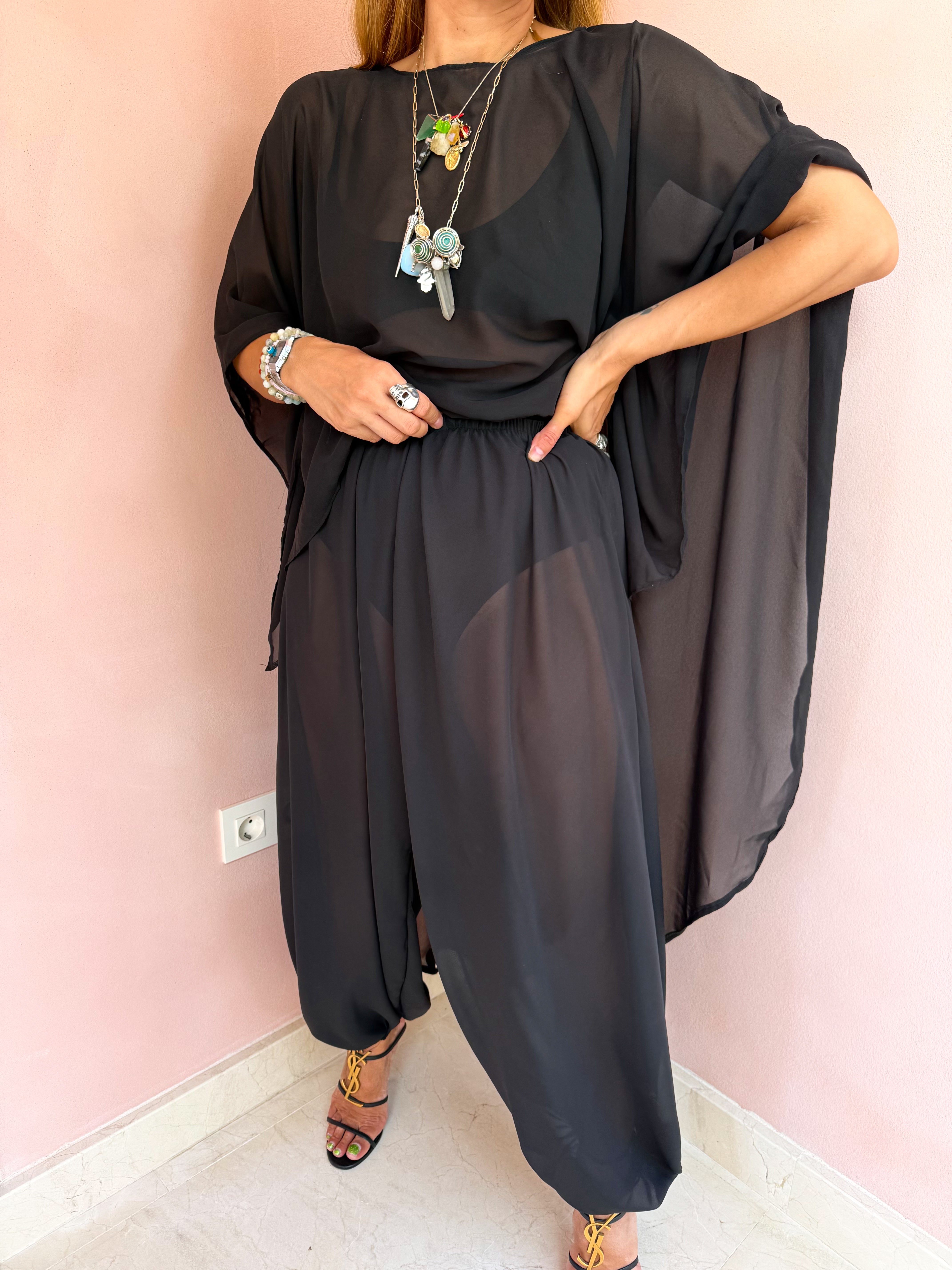 The Jasmine Chiffon Cape Top In Black