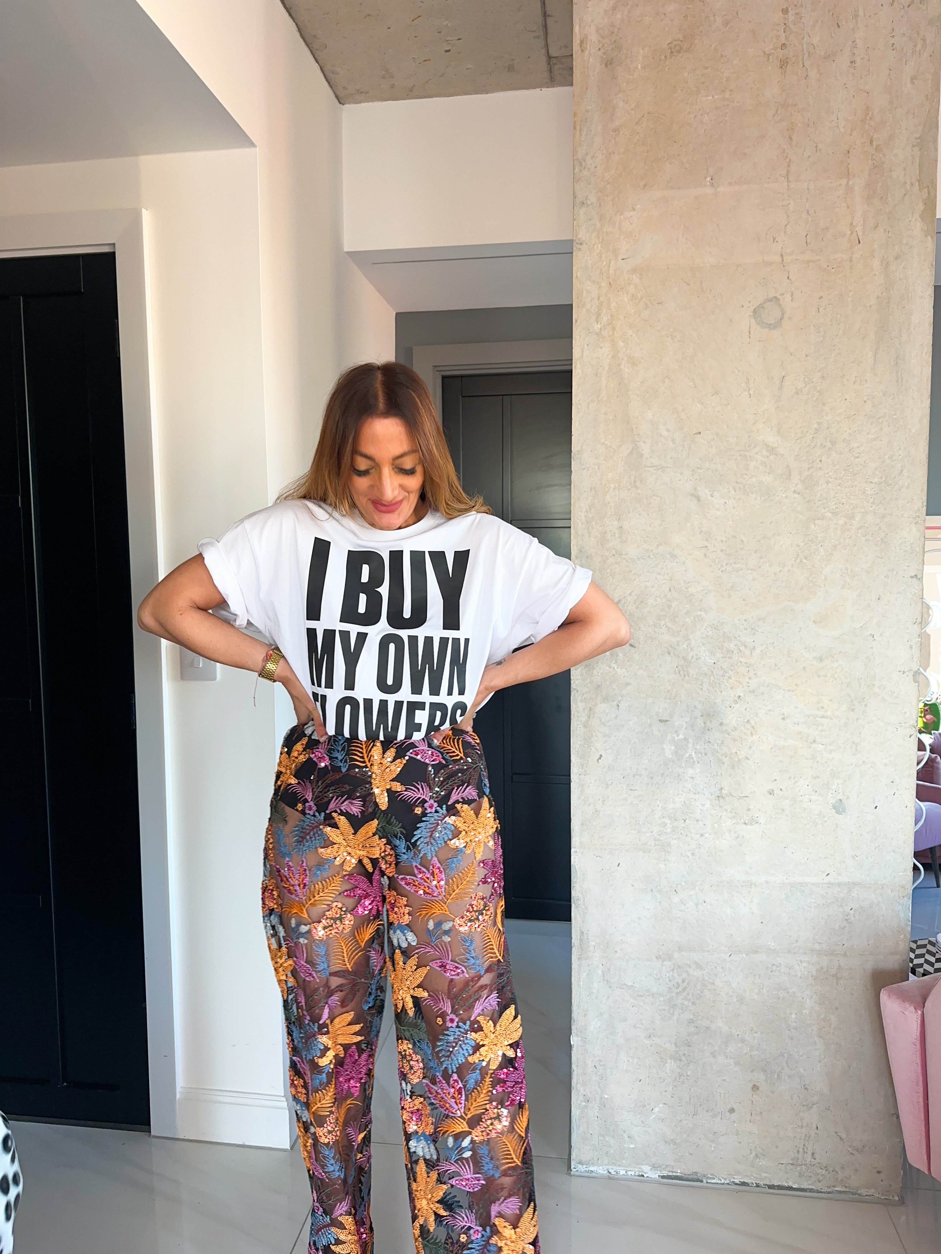 ‘Flowers’ Slogan Cropped T-Shirt In White