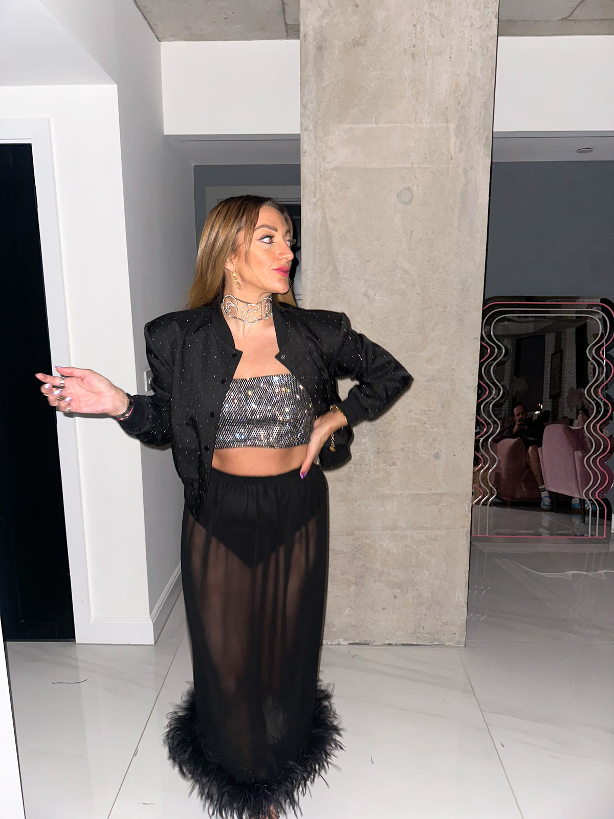 Core 0.2 Scattered Rhinestone Bomber Jacket In Black