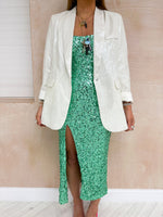 Cami Strap Sequin Midi Dress In Aqua Green