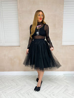 Layered Tulle Tutu Midi Skirt In Black