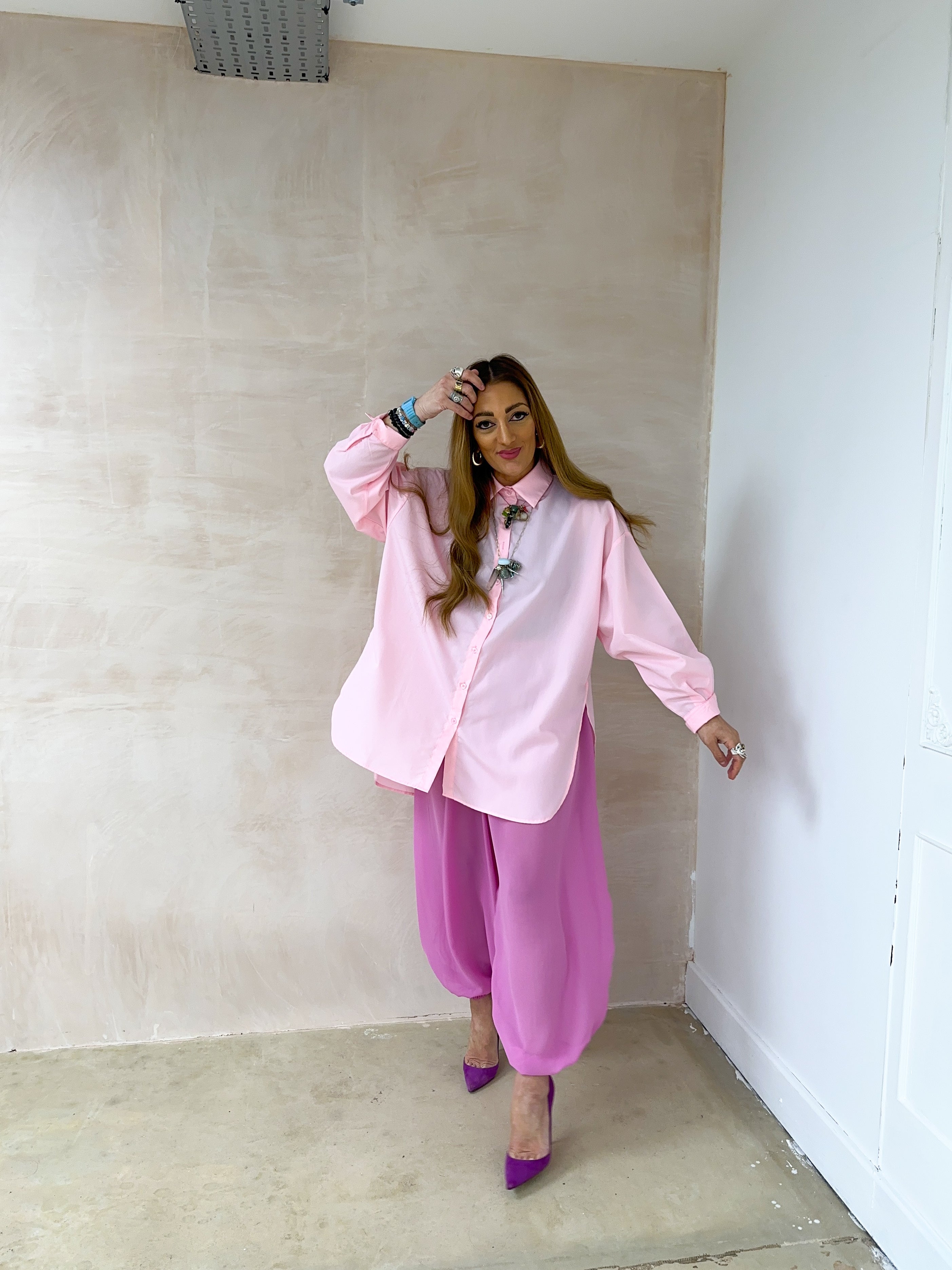 Oversized Relaxed Fit Shirt In Baby Pink