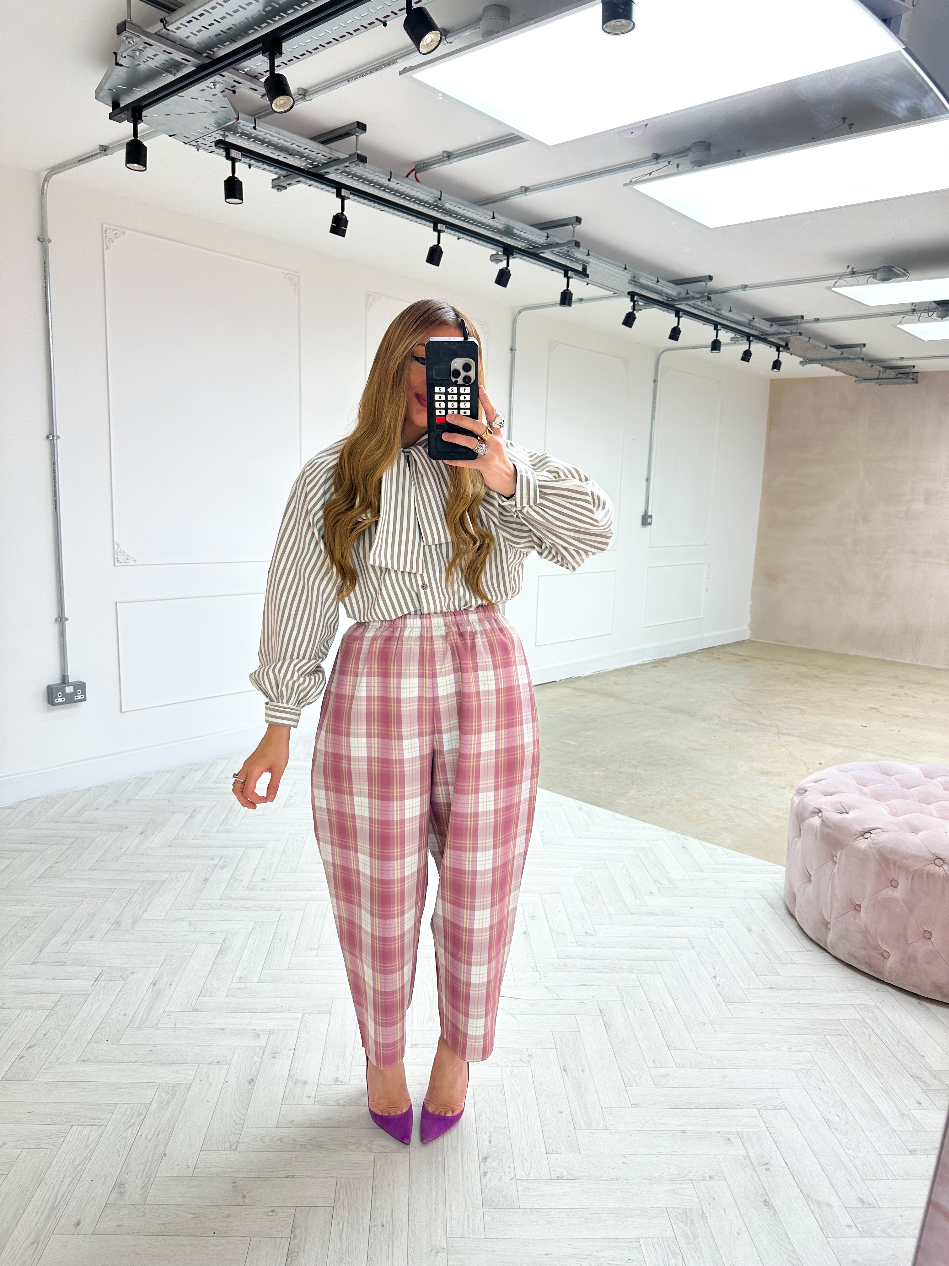 Stripe Bow Front Shirt In Brown And Cream