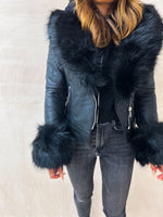 Faux Fur Biker Jacket In Black