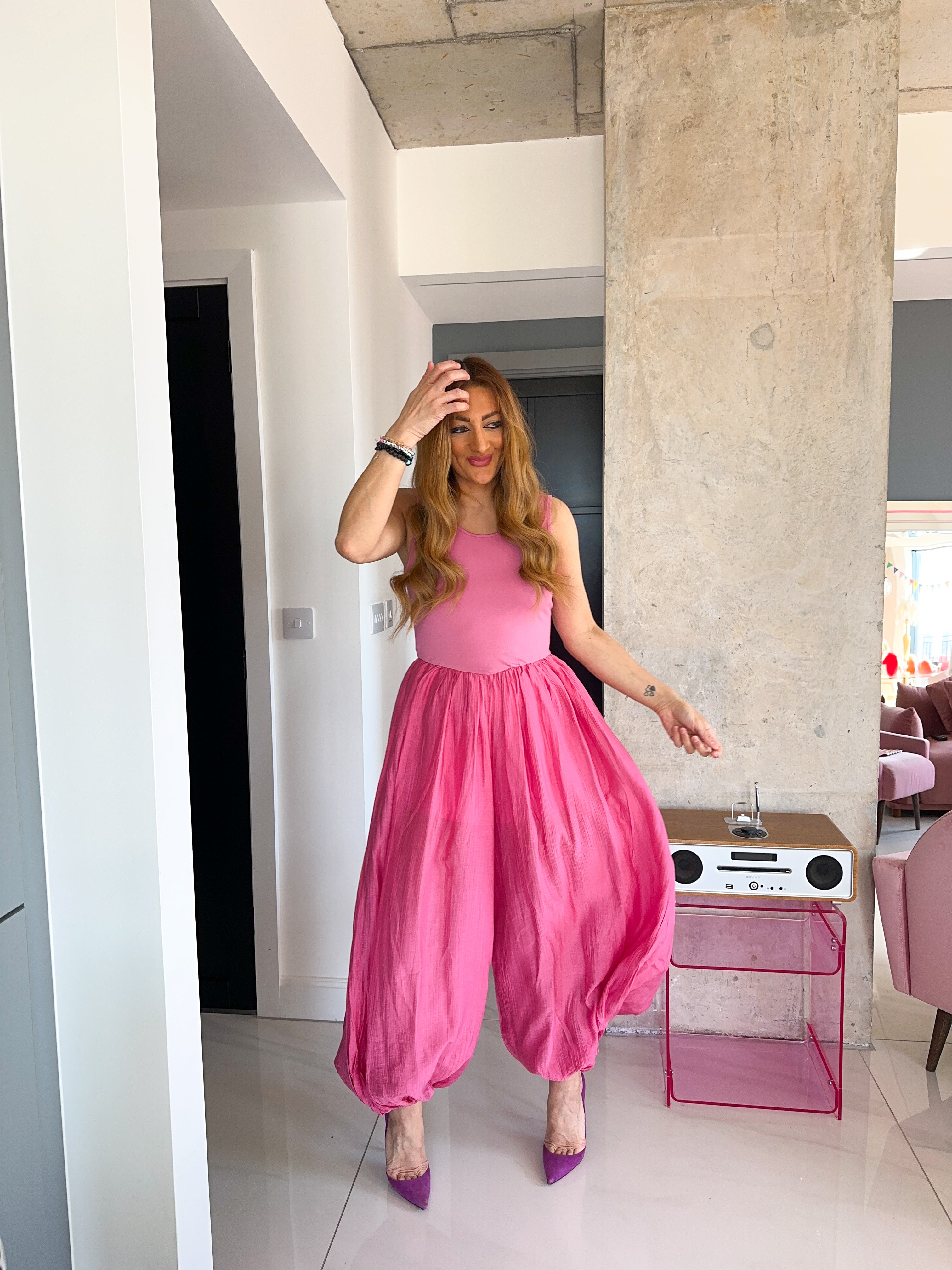 Aladdin Style Jumpsuit In Hot pink