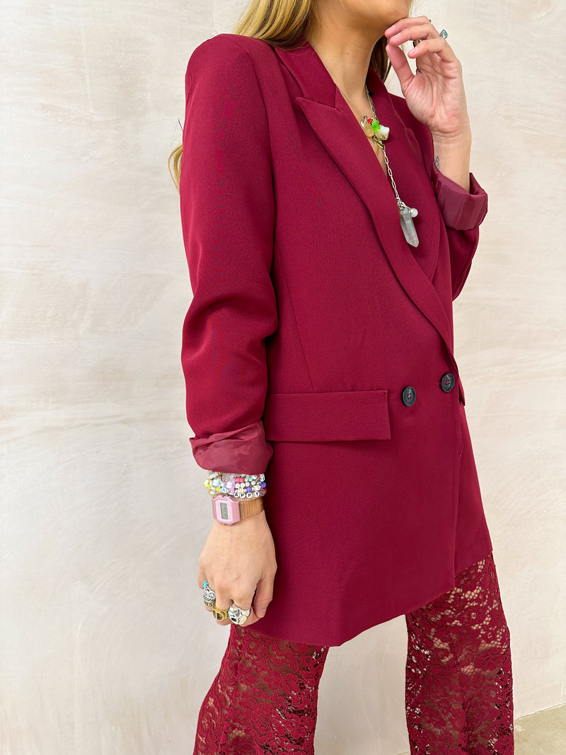 Slouch Basic Blazer In Burgundy