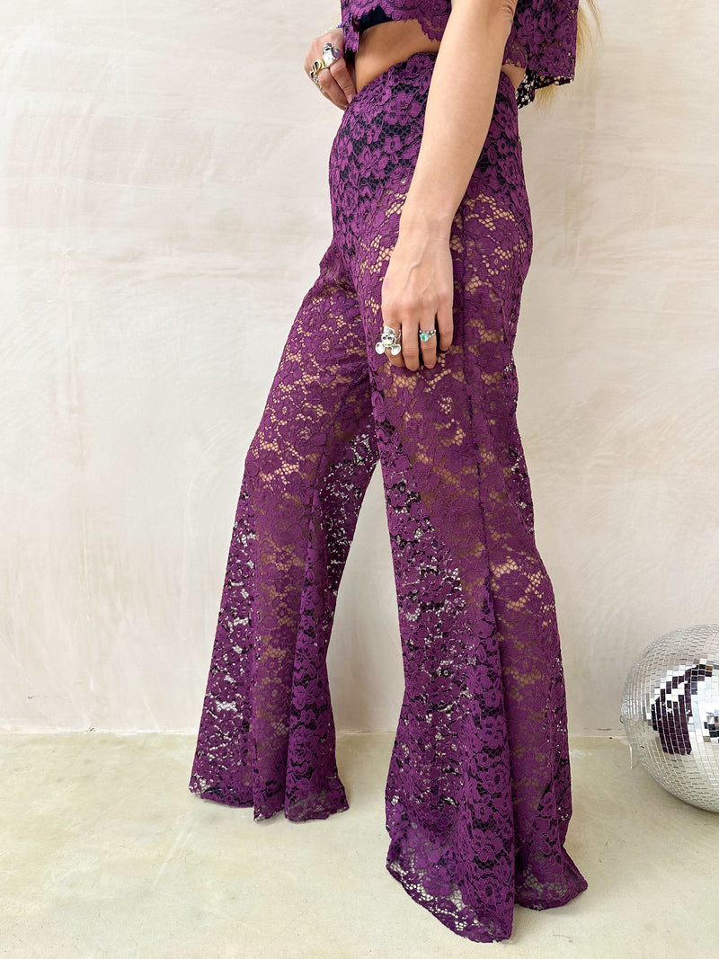 Fairytale Lace Extreme Flare Trousers In Purple