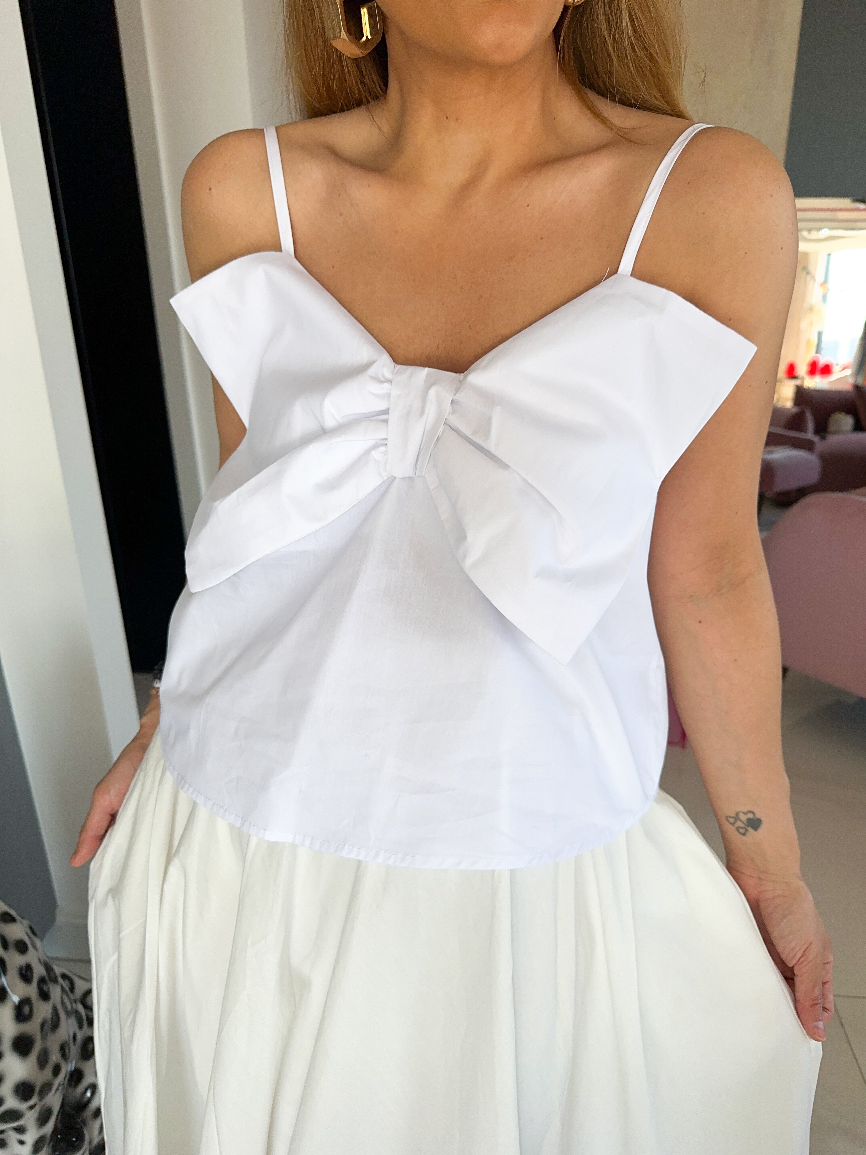 Bow Front Cami Top In White