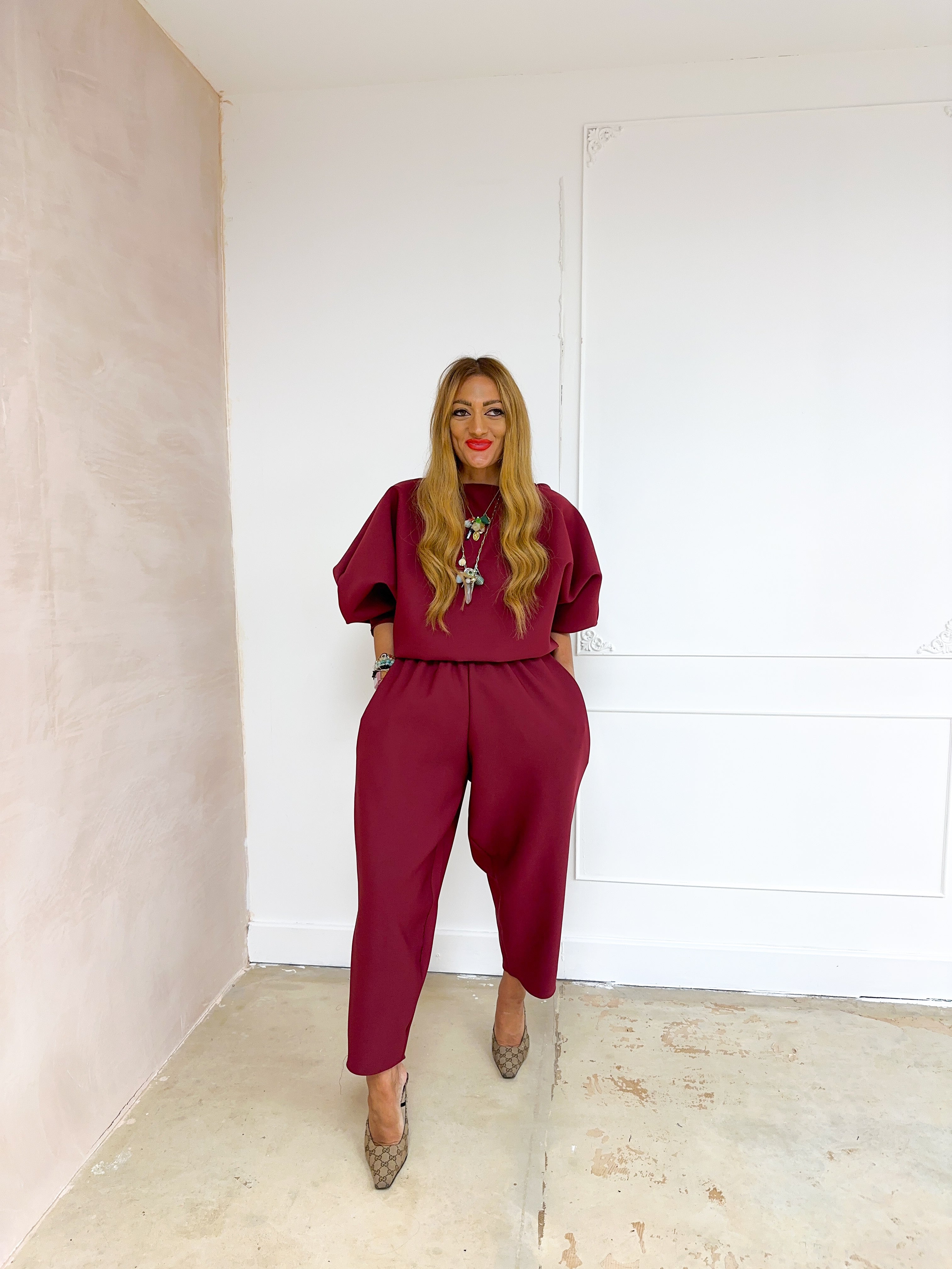 Scuba Balloon Trousers In Burgundy