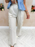 Relaxed Fit Cargo Trousers In Cream/Grey Stripe