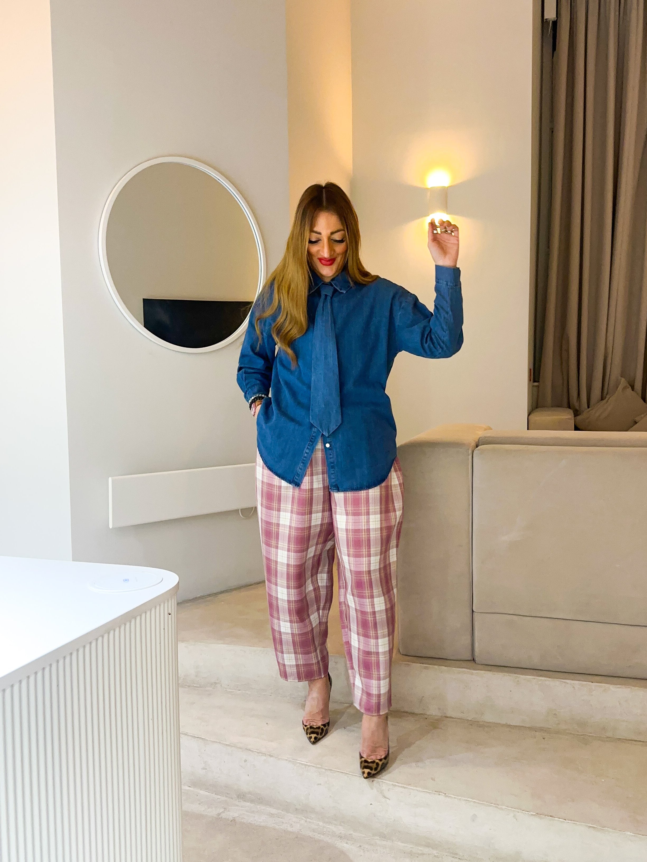 Relaxed Fit Tie Detail Shirt In Blue Denim