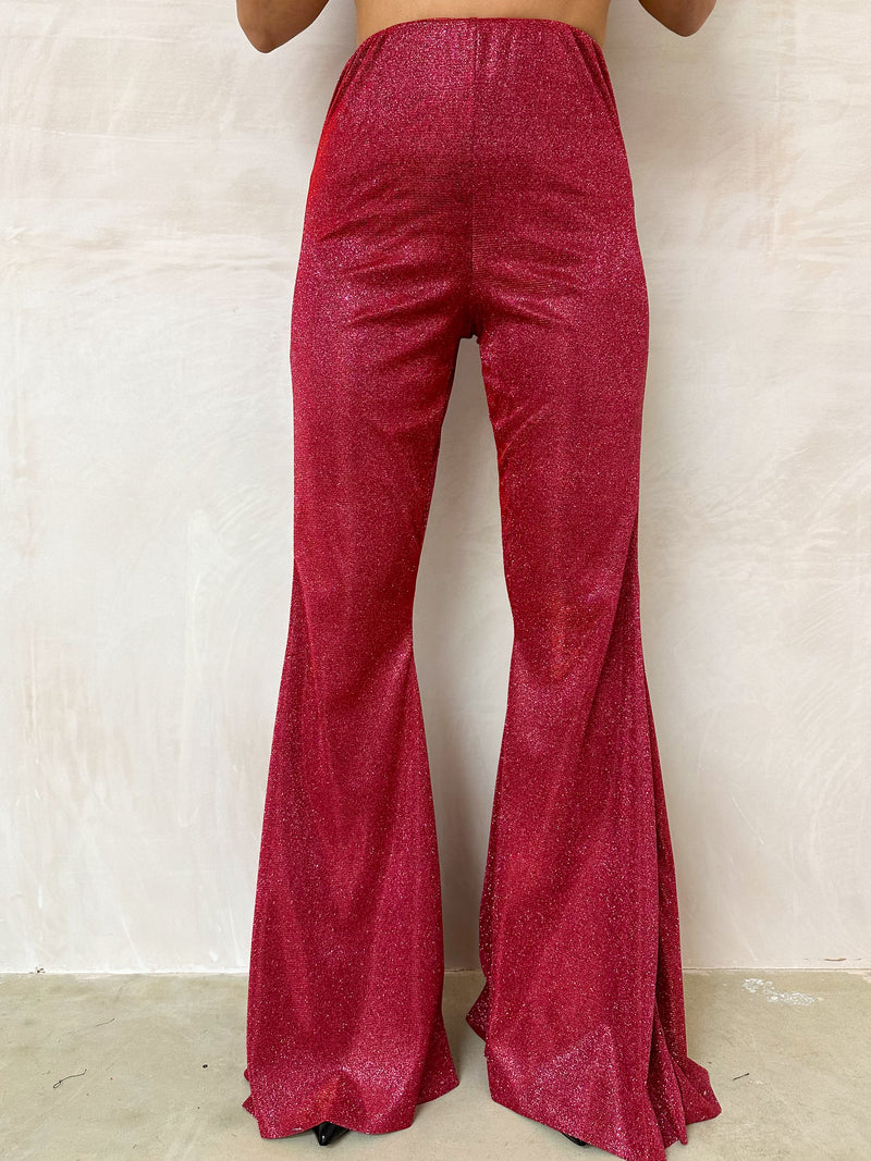 The Moonbeam Lurex Flares In Burgundy Glitter