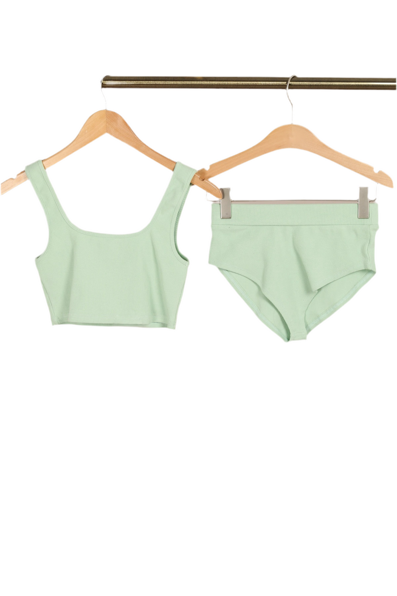 Crop Rib Jersey Bralette In Sage Green