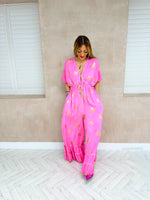 The Valentina Jumpsuit In Pink With Scattered Gold Print