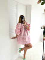 Olivia Puff Sleeve Mini Dress In Pink Gingham