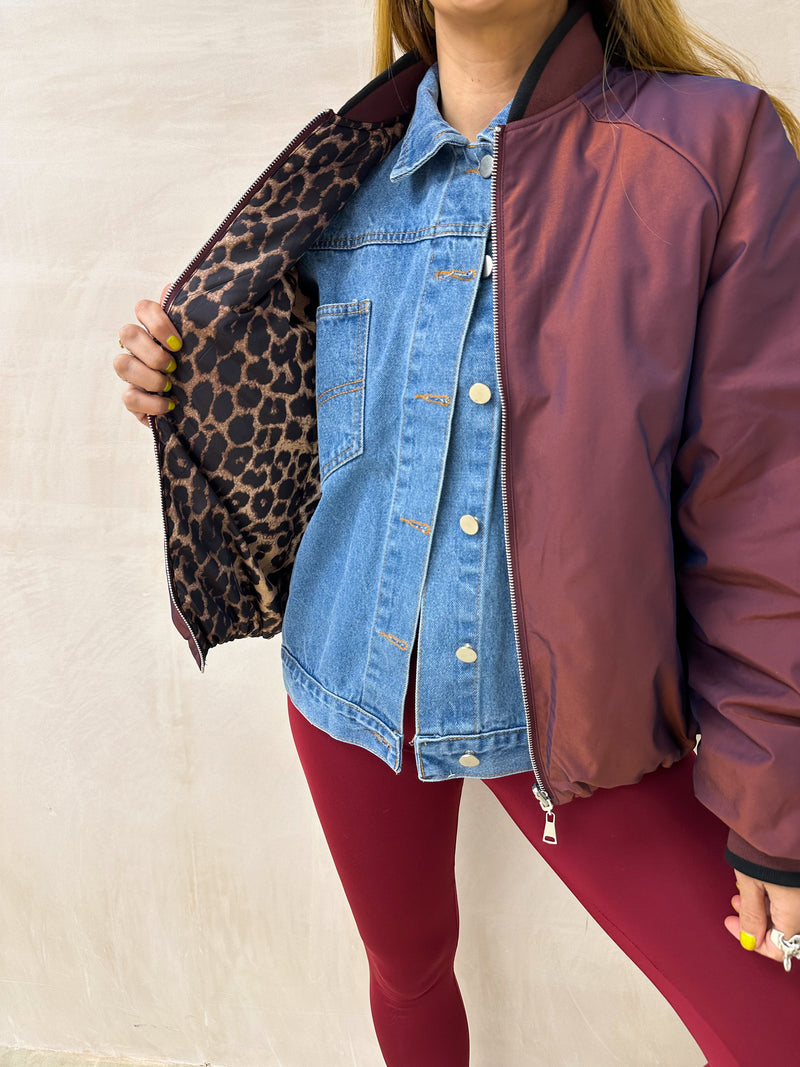 Reversible Bomber Jacket In Leopard Print & Burgundy