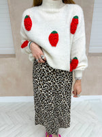 Scattered Fruit Knitted Jumper In Cream