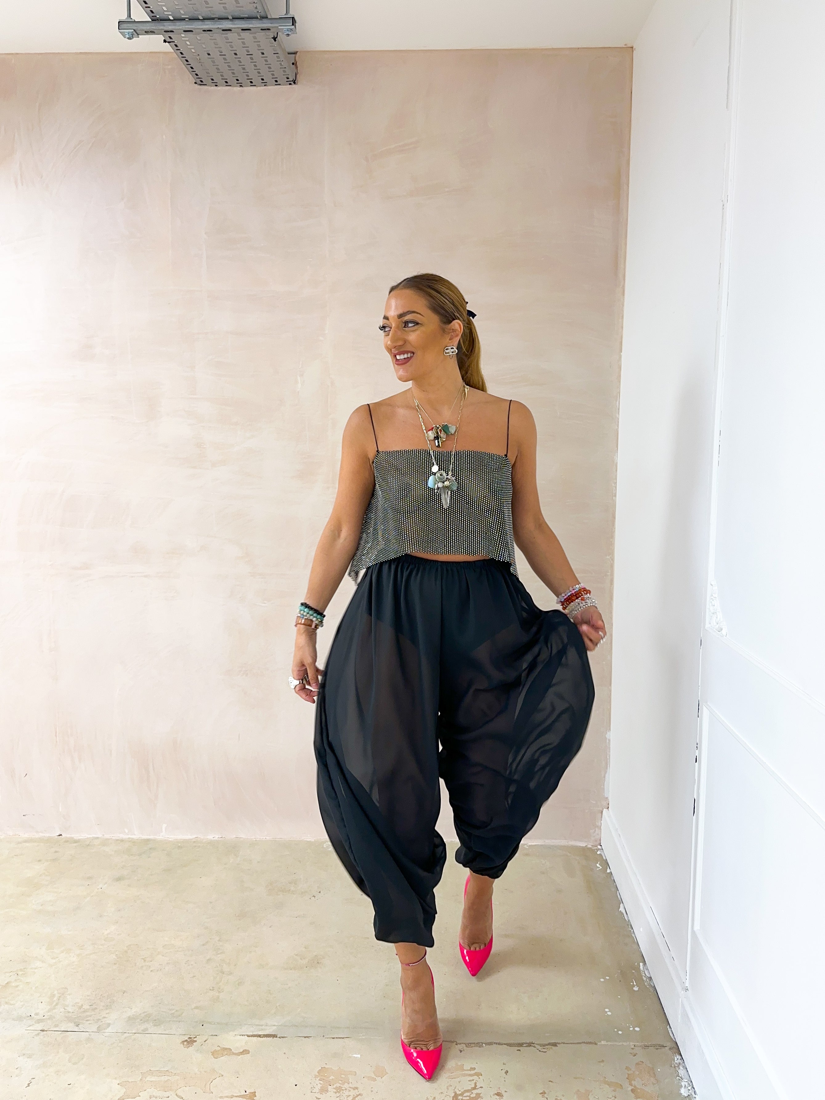 Shooting Star Rhinestone Top In Black Sparkle