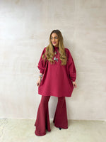 Extreme Flare Sweatshirt Trousers In Burgundy