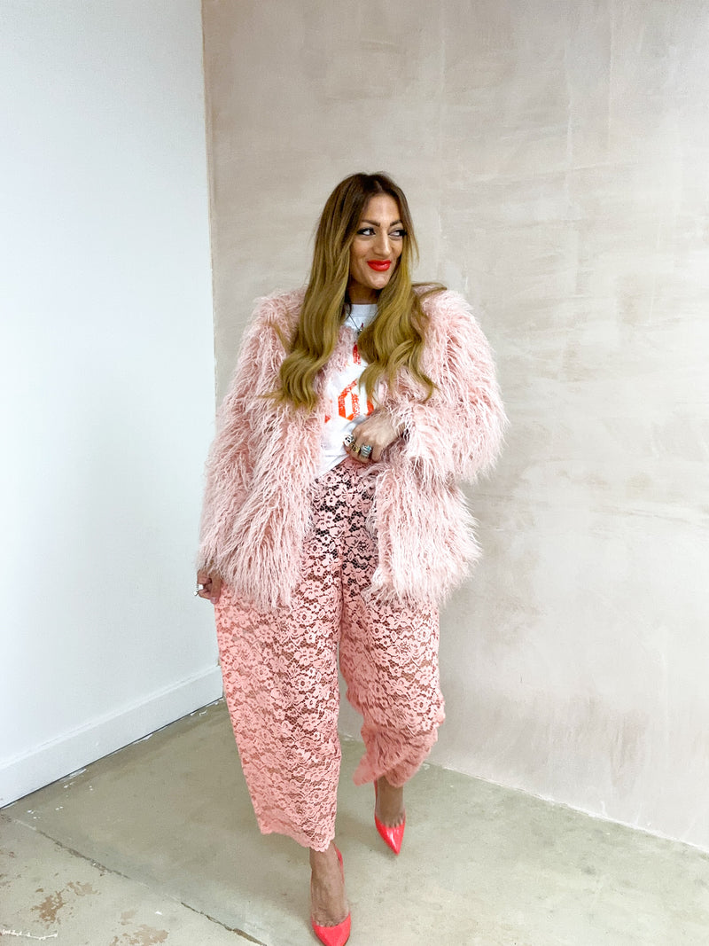 Shabby Faux Fur Coat In Pink