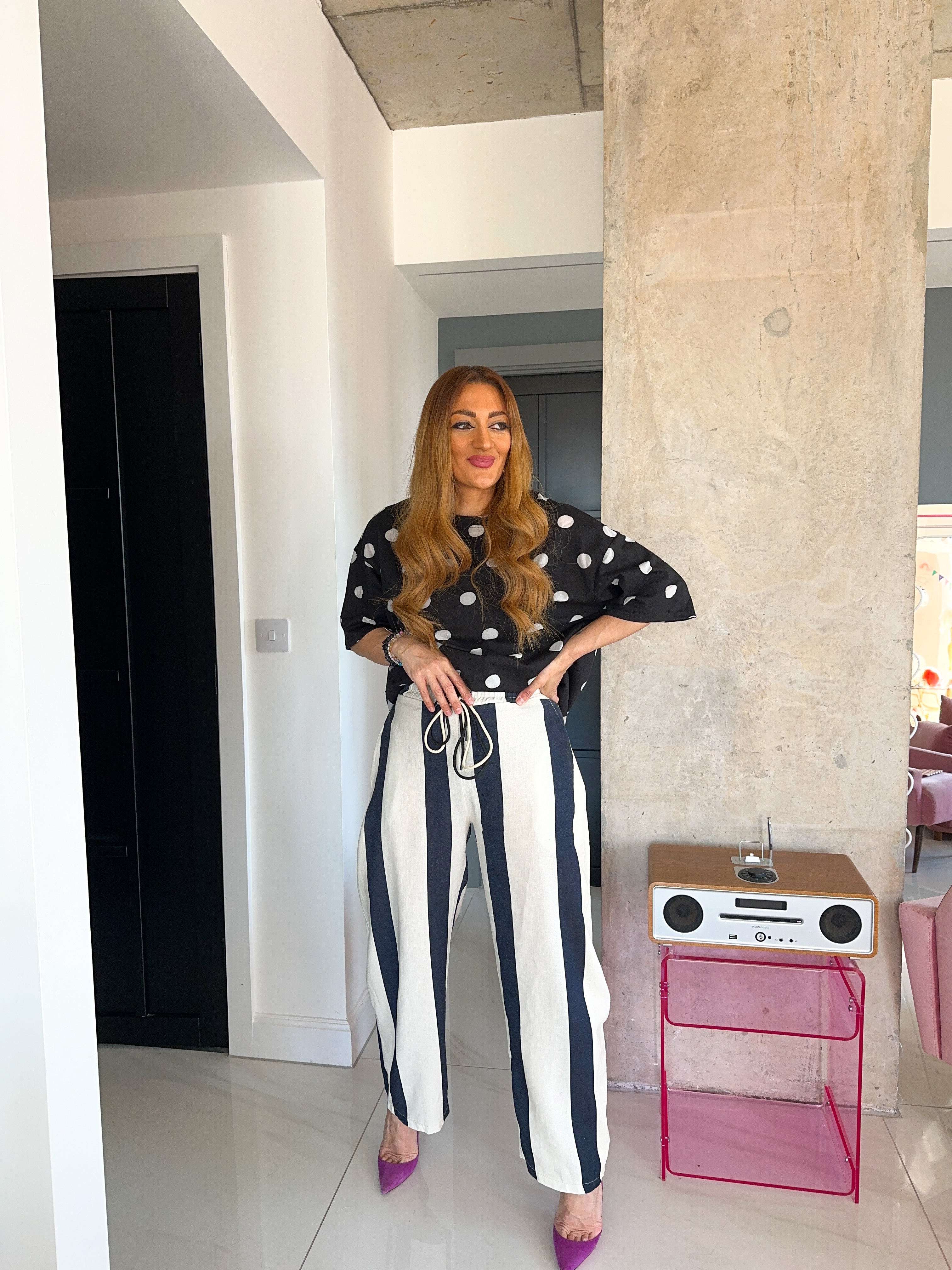 Oversized Basic T-Shirt In Black/White Polka Dot