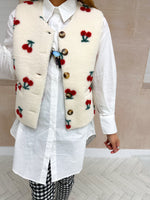 Fleece Style Waistcoat In Scattered Cherry Print